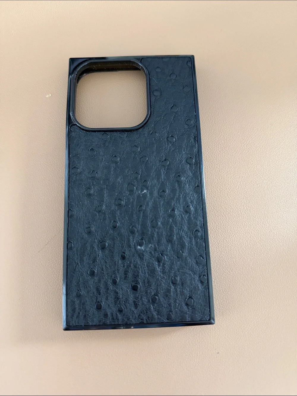 Black Leather-Texture iPhone 15 proCase for Large Camera Cutout - Unbranded